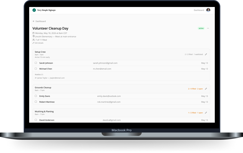 Very Simple Signups dashboard